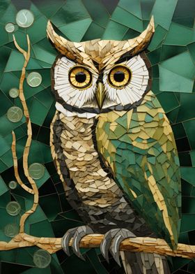 Owl Mosaic Kentsugi Art