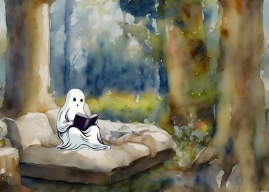 Ghost Reads A Book Forest