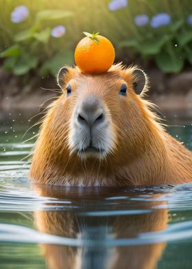 Capybara with Orange