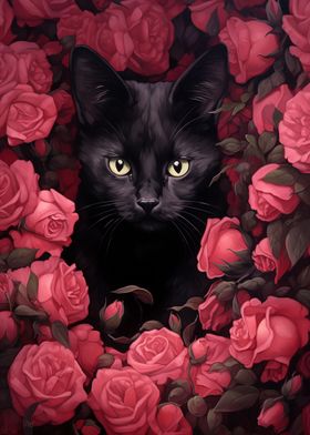 Black Cat Hiding Roses