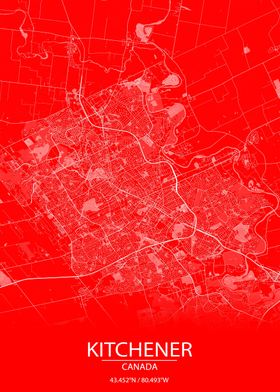 Kitchener CA Red White Map