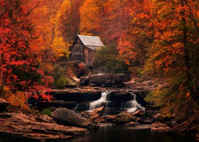 Mill in autumn forest