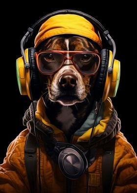 Dog with Yellow Headphones