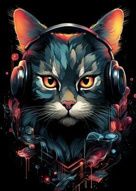 Cool Cat with Headphones