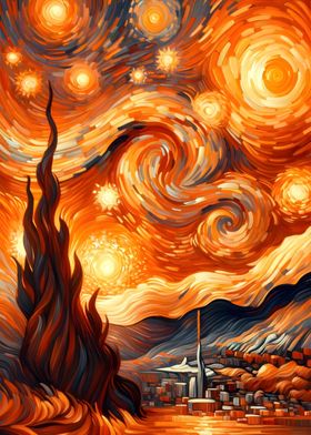 Starry Night Fire Van Gogh