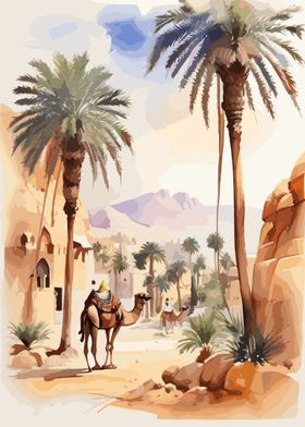 Camel and village