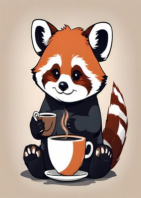 Panda Drinking Coffee