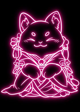 neon lucky cat cute