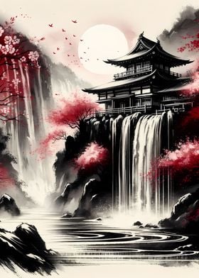 Japanese Temples Ink Wash