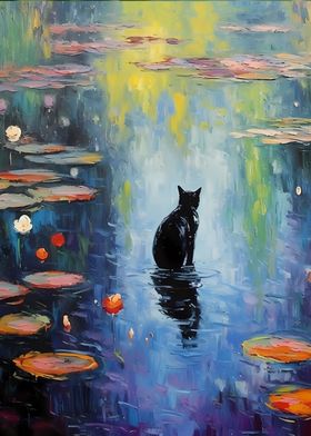 Black Cat in a lake