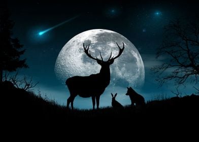 Animals Moonlit Gathering