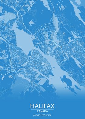 Halifax Canada Blue Map