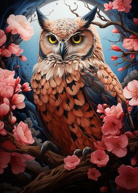 Owl and Cherry Blossom