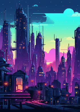 Space Cyber City Pixel Art