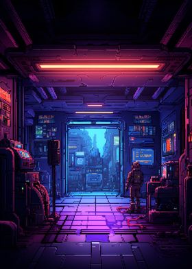 Cyber Synth City Pixel Art