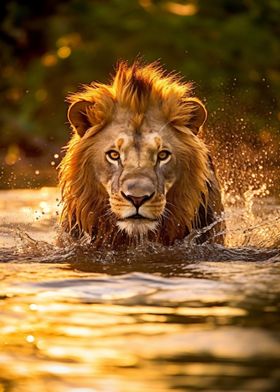 The Lion Animal in Water