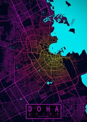 Doha City Map Neon