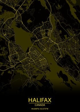 Halifax Canada Yellow Map