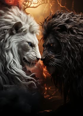 black and white lion