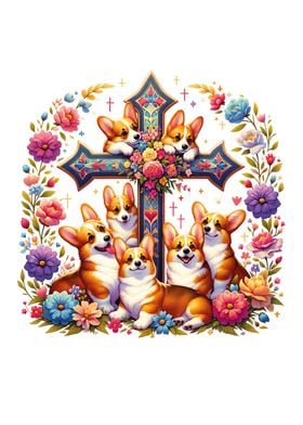 Corgis On Christian Cross