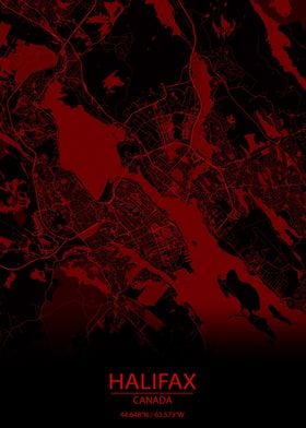 Halifax Canada Red Map