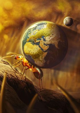 Ant carrying planet