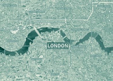 UK London retro blue map 