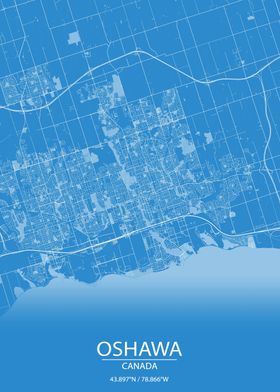 Oshawa Ontario Blue Map