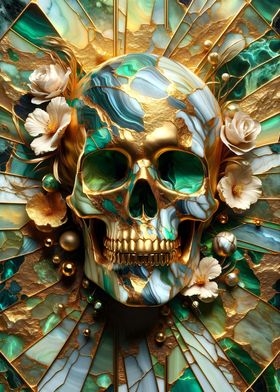 Abstract Floral Gold Skull