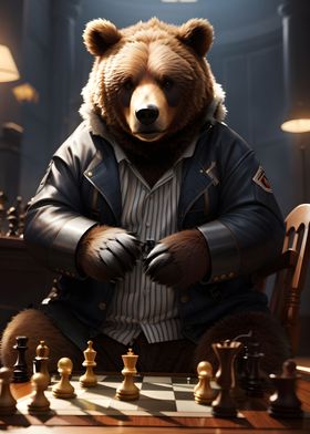 Chess bear playing