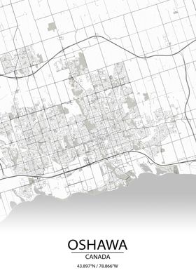 Oshawa Ontario White Map