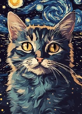 Starry Night Black Cat