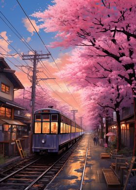 Japan train sakura Dusk