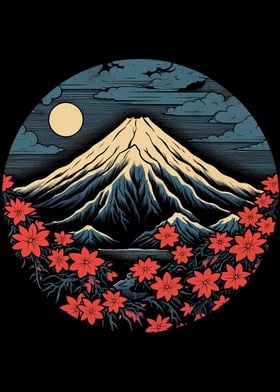 Fuji mountain with flowers