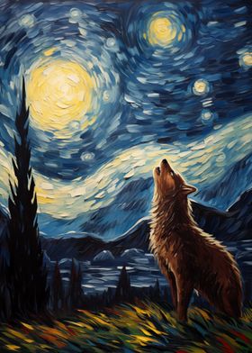 Howling Wolf Starry Night