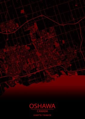 Oshawa Ontario Red Map