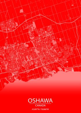 Oshawa CA Red White Map