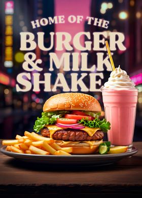 Burger and Pink Milkshakes