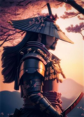 Samurai on sun set