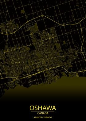 Oshawa Ontario Yellow Map