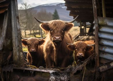Group of Highland cattle