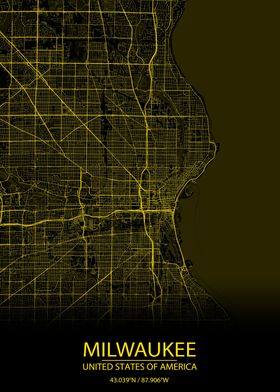 Milwaukee USA Yellow Map