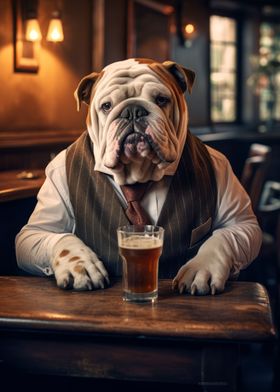 English Bulldog in the Pub