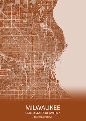 Milwaukee USA Brown Map