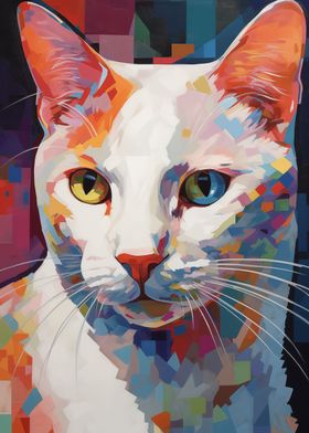 Pop art white cat