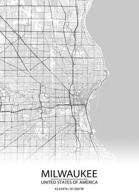 Milwaukee USA White Map