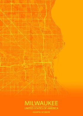 Milwaukee USA Orange Map