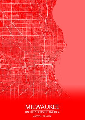 Milwaukee US Red White Map