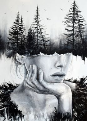 Girl and trees surrealism