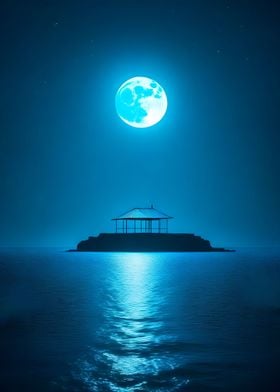 blue moon over the sea